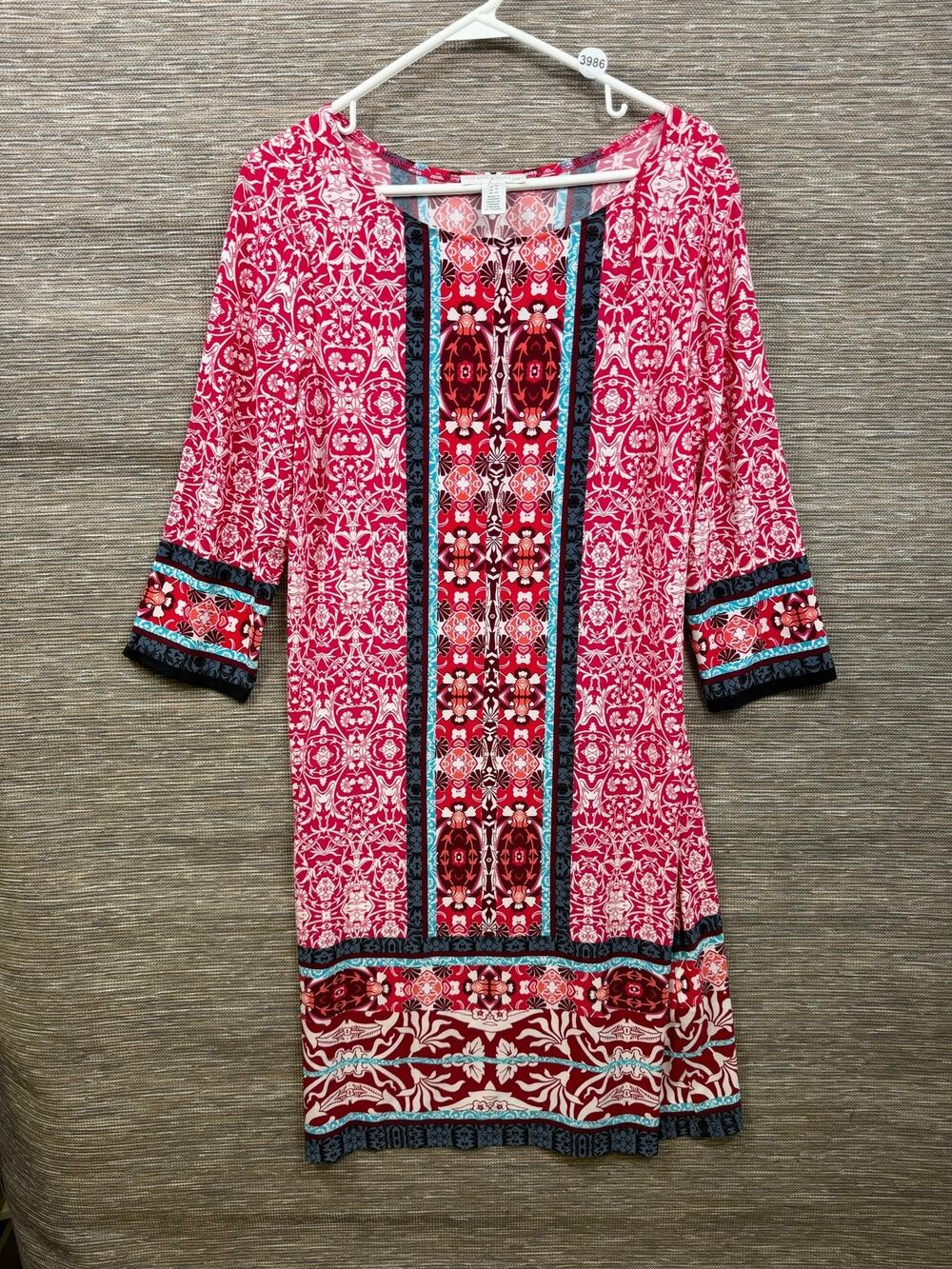London Times Dress Womens 14 Multicolor Floral Shift 3/4 Sleeve Knee Length